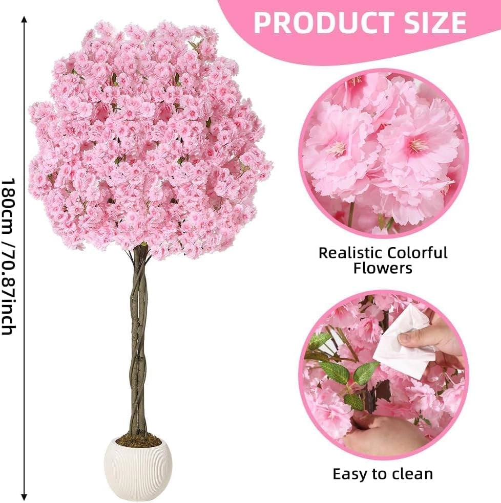 Albero di Ciliegio Artificiale in Fiore 150 cm con Tronco Testurizzato e Fiori Rosa
