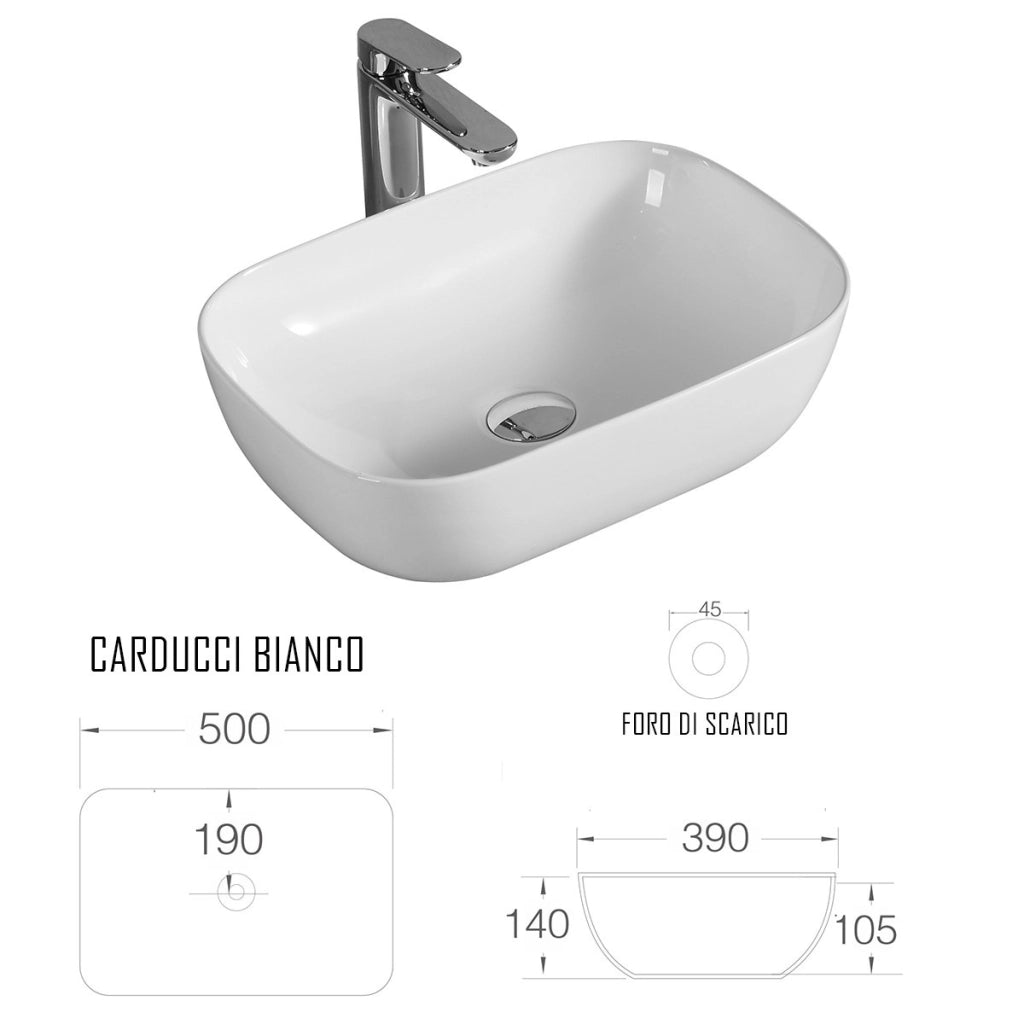 Lavandino bianco da appoggio 50x38 | carducci