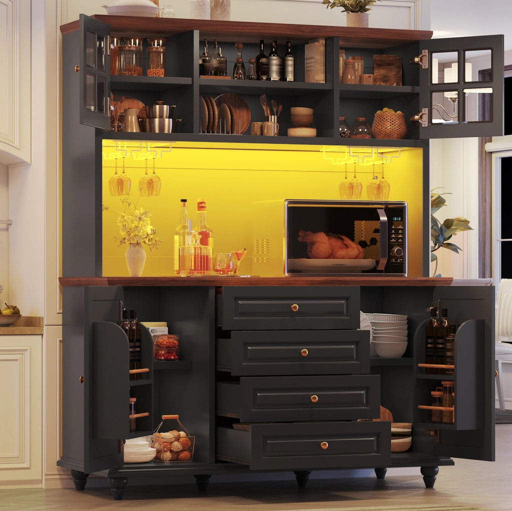 Mobile contenitore alto ULEVR 140x40x179,5 cm con 4 cassetti, ripiani regolabili e LED RGB, nero