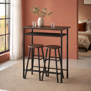 Tavolo da bar con 2 sgabelli e ripiano portaoggetti in MDF e metallo nero per cucina 80 × 50 × 90 cm casa