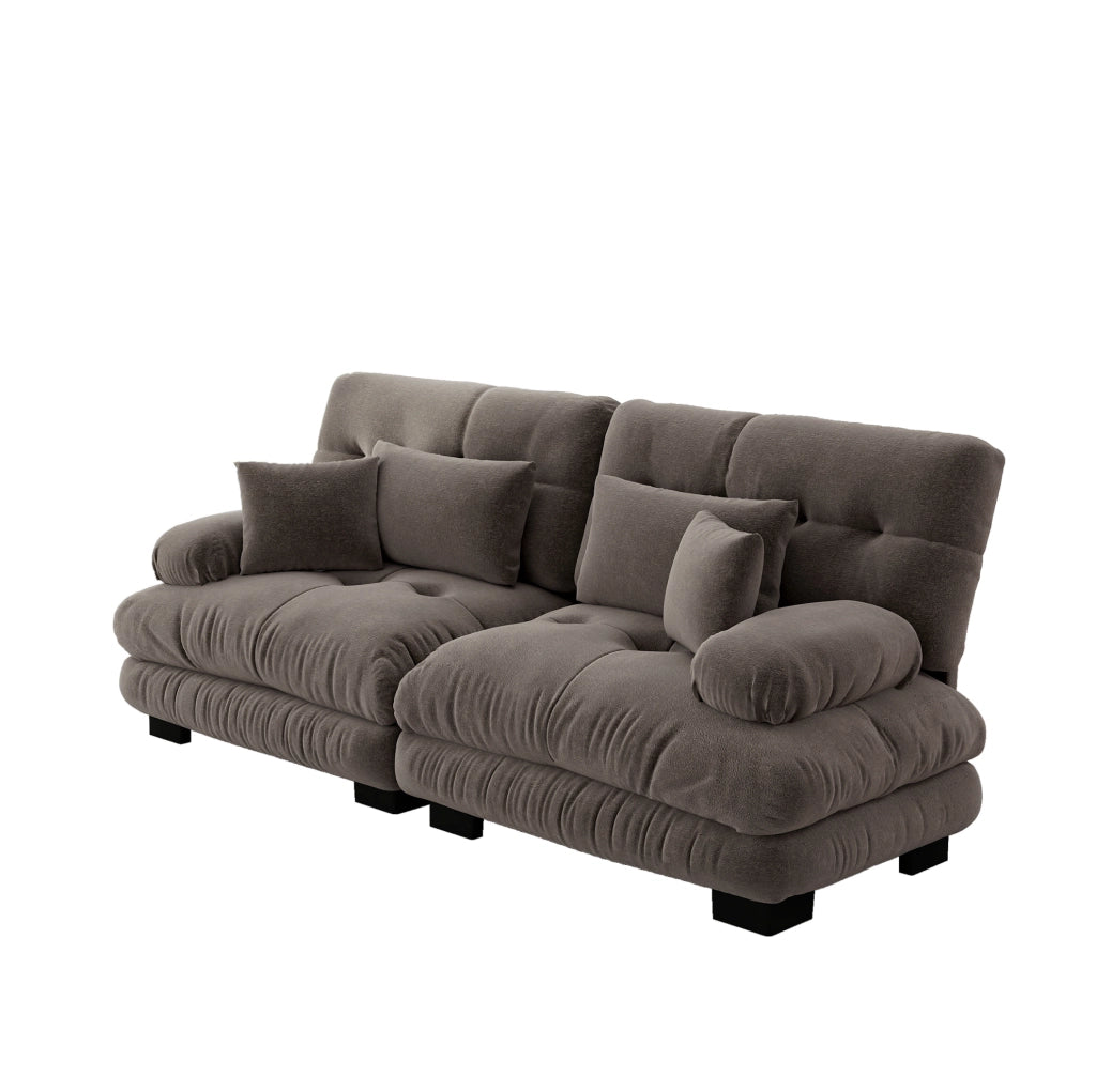 Divano modulare in chenille marrone 220x77x81 cm
