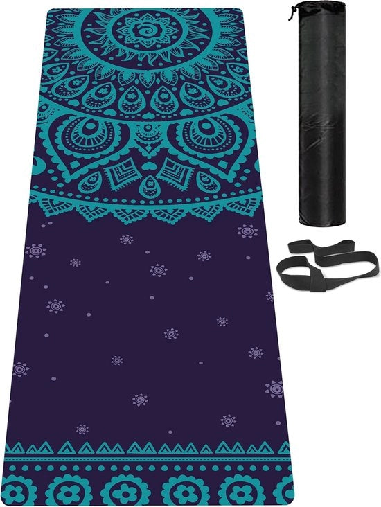 Mat di yoga, antiscivolo, pannello di allenamento e training ecosostenibile con cinturino, grande tappeto per yoga, pilates e fitness (183 cm x 61 cm x 6 mm)