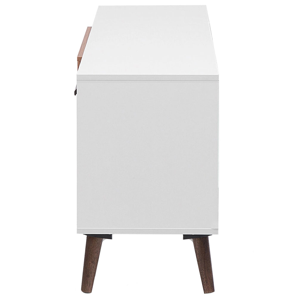 Mobile TV bianco con legno scuro per TV fino a 78ʺ con 2 ripiani