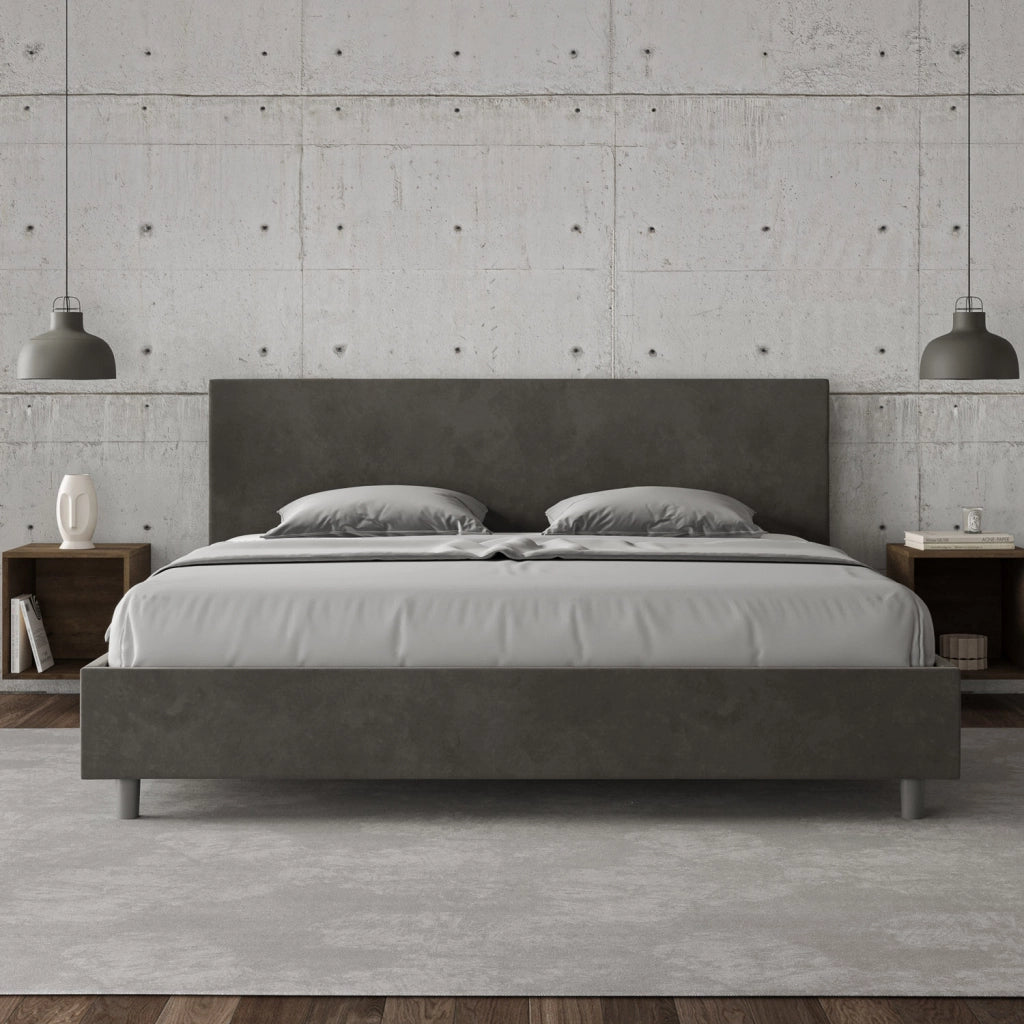 BS COM Letto matrimoniale king size contenitore imbottito 190x210 microfibra grigio