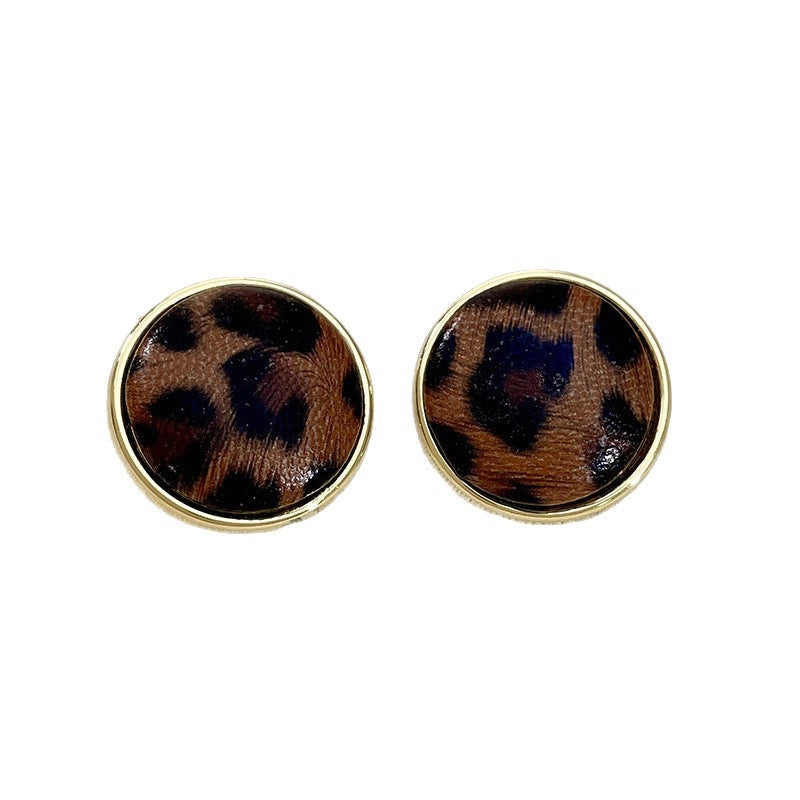 Orecchini vintage a forma di cuore marrone con stampa leopardata color caramello