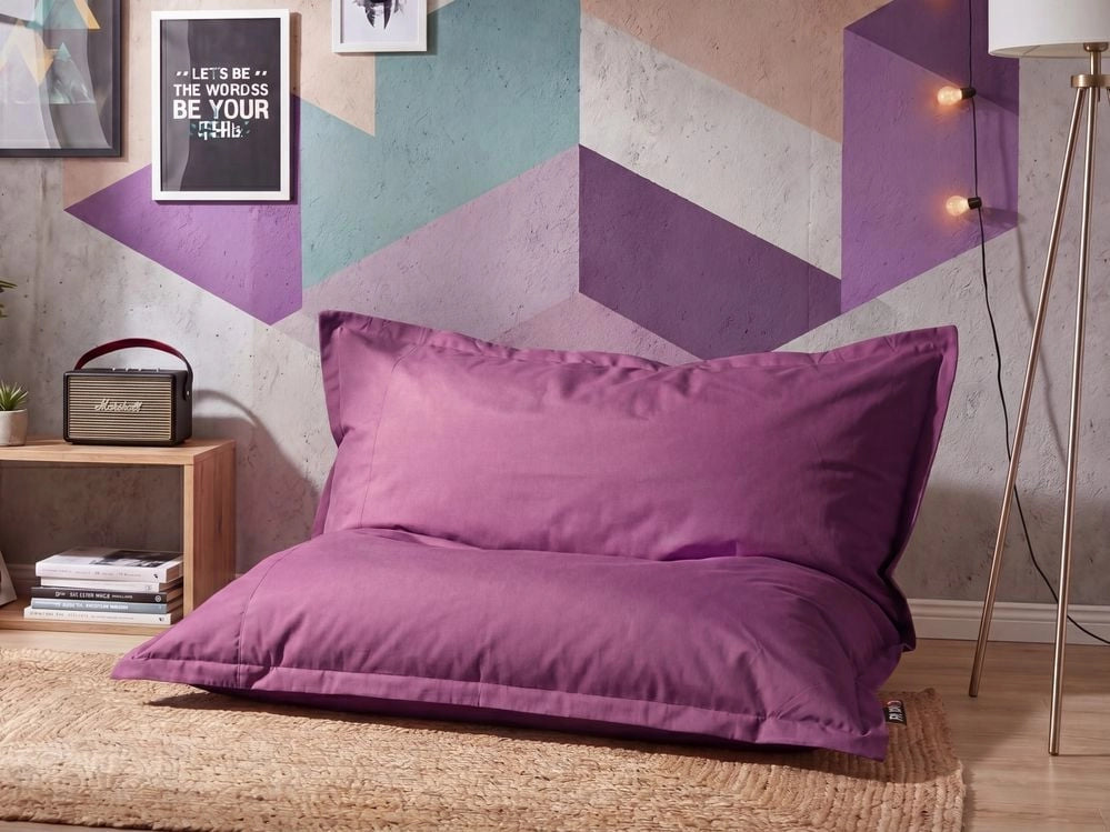 Pouf seduta poltrona sacco Grande colore lilla con Zip 140 x 180 cm soggiorno cameretta