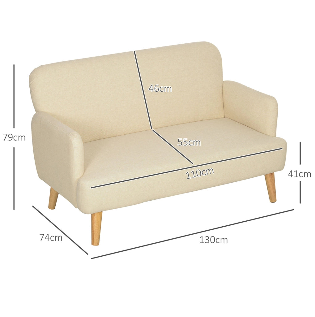 Divano 2 Posti Imbottito con Braccioli 130 x 74 x 79 cm Bianco Crema - per Soggiorno e Camera