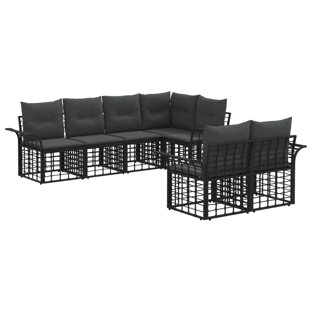 Set di divani da esterno 7 pz Nero e Grigio scuro Poliestere 3437727