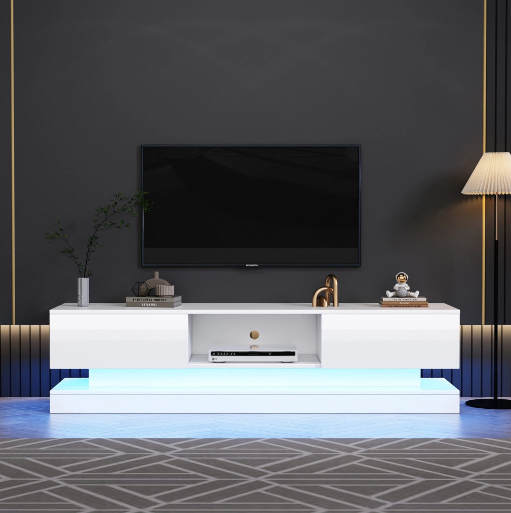 Mobile TV laccato bianco lucido con LED e cassetti