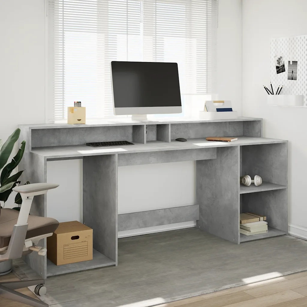 Scrivania con Luci LED Grigio Cemento 200x55x91 cm Truciolato 3309441