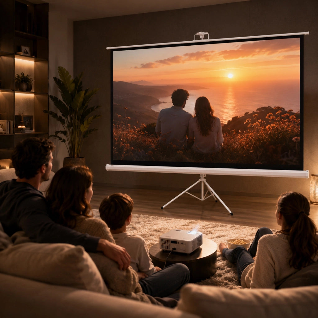Telo Proiettore Pieghevole da 100" Formato 16:9 con Treppiede Regolabile, 235.8x8x136 cm, Bianco