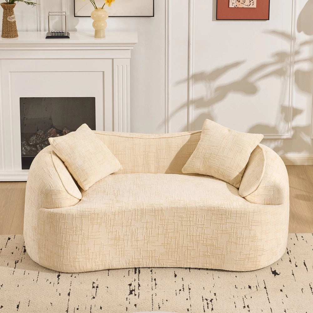 Divano 2 posti velluto beige ¨C Minimal ¨C con braccioli e 2 cuscini compatti