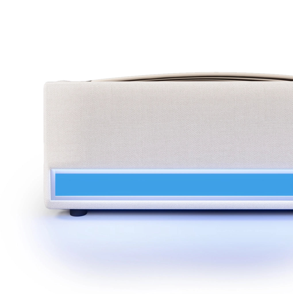 Letto imbottito 140x200 cm senza testiera con LED, USB e Type-C, contenitore idraulico, beige