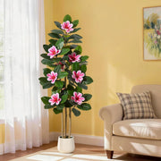 Ficus Artificiale 152 cm Pianta Finta da Interno con Dettagli Floreali e Vaso
