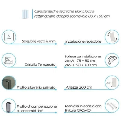 Box doccia angolare 80x100 cm doppio scorrevole in cristallo trasparente Ted