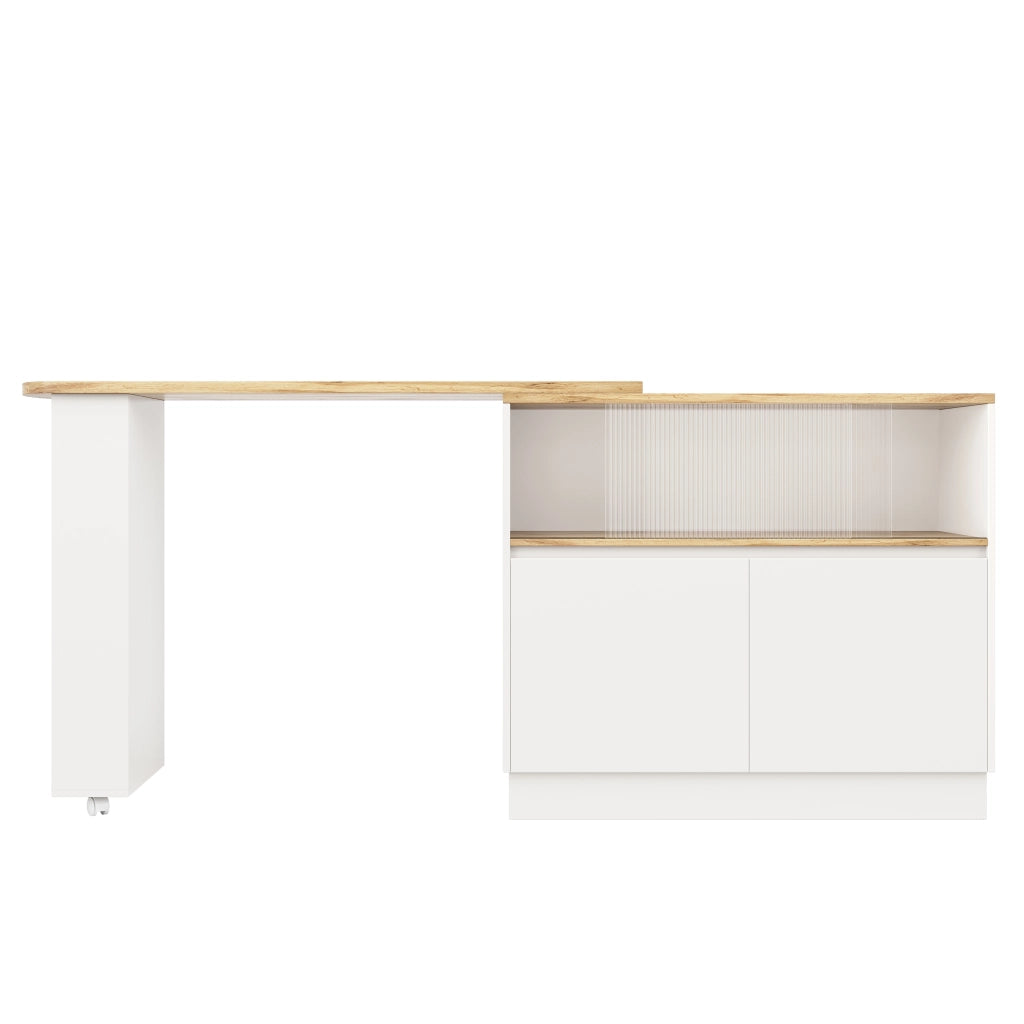 OKWISH Credenza da Cucina Girevole con Ripiani Aperti, Cassetto e Porta Scorrevole in Vetro, per Cucina, MDF, 90 x 45 x 100 cm