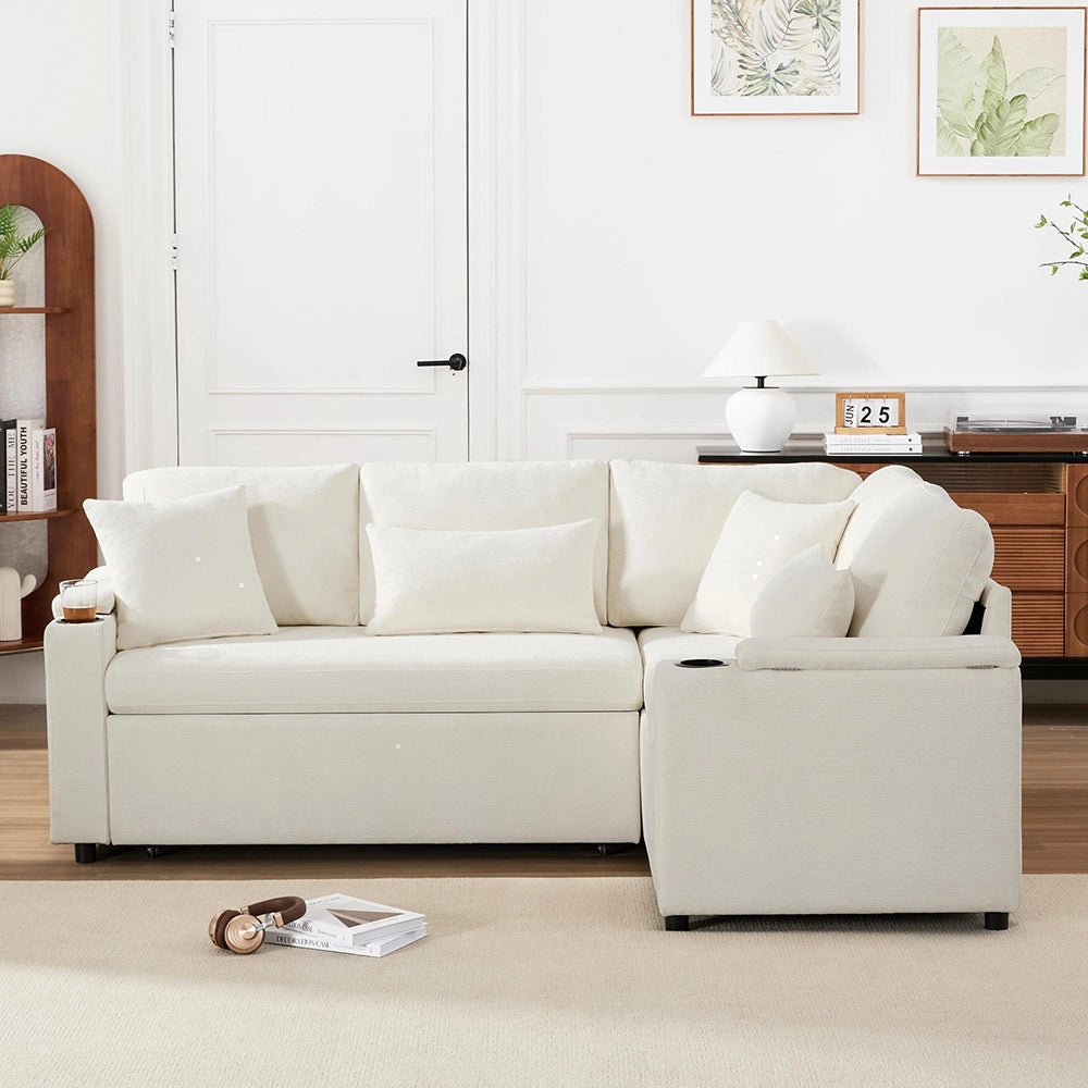 Divano angolare a L - Xylo - Con USB e ripostiglio, beige