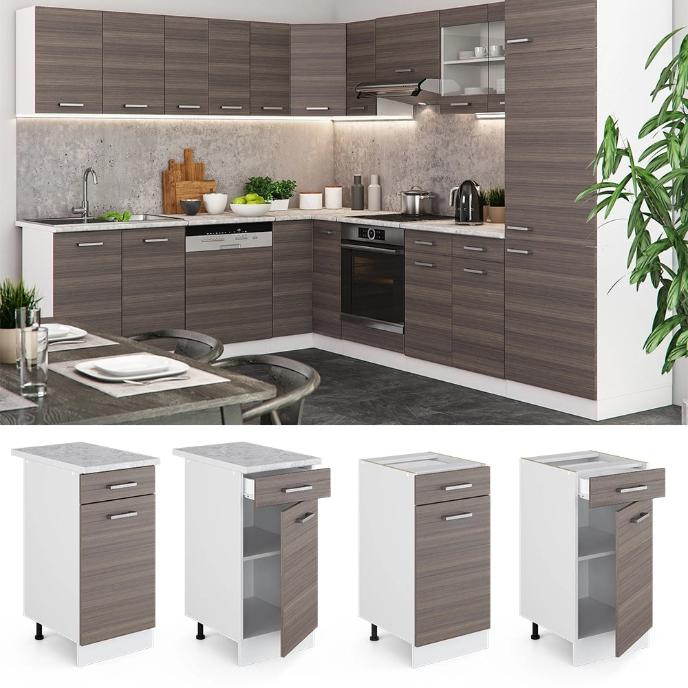 Mobiletto base per cucina R-Line Grigio nobile/Bianco 40 cm, PL Rovere Vicco