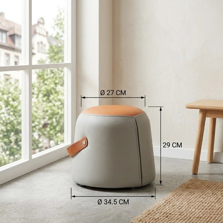 Pouf poggiapiedi - con maniglia e seduta imbottita - per soggiorno - in PU grigio