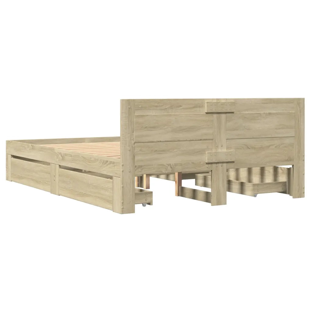 Letto matrimoniale | Letto per adulti | Giroletto Testiera Rovere Sonoma 140x200 cm Legno Multistrato