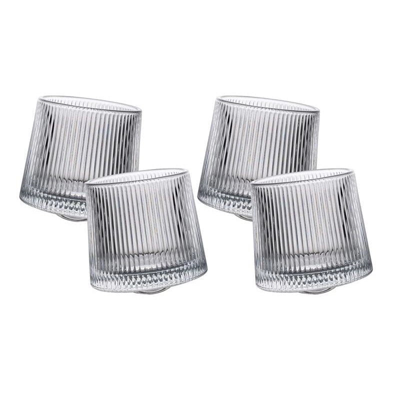 MA MAISON SET 4 BICCHIERI ROTANTI DA WHISKY IN VETRO A RIGHE 160 ML