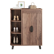 Mobile porta scarpe con 2 ante e vani aperti; ripiano superiore; per ingresso; in truciolare; noce; 80 × 32 × 99 cm