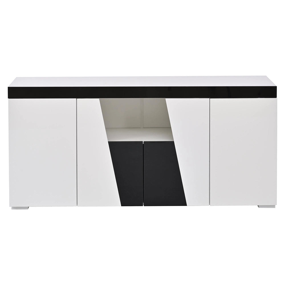 Credenza Angolare 140x40x65cm - Xylo - 3 Ante con Luci LED, Colore Bianco e Nero