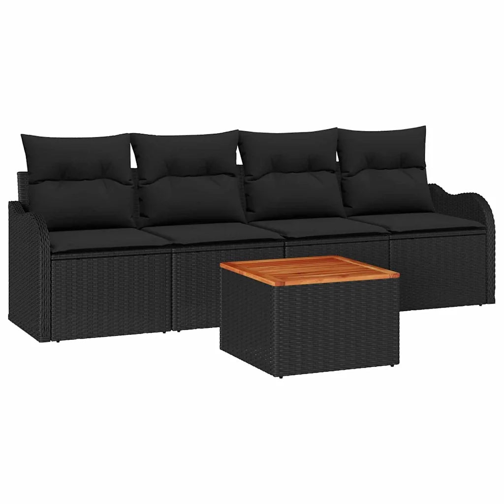 Set Divano da Giardino con archiviazione 5 pcs Nero polyrattan 3356056