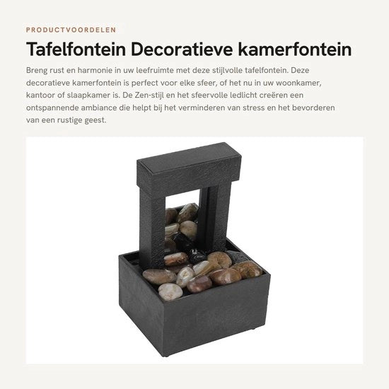 Fonteina Decorativa con Luce LED - Stile Zen - Ideale per la Casa e l'Ufficio - Materiale in Plastica - Codice del Prodotto: 123456 - Modello: SC-001 - Dimensioni: 30x20x40 cm - Materiale: Kunststof