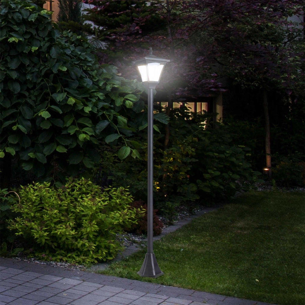 Lanterna solare da giardino con LED, luce per vialetti, 10 lumen, nera, 15 x 15 x 120 cm