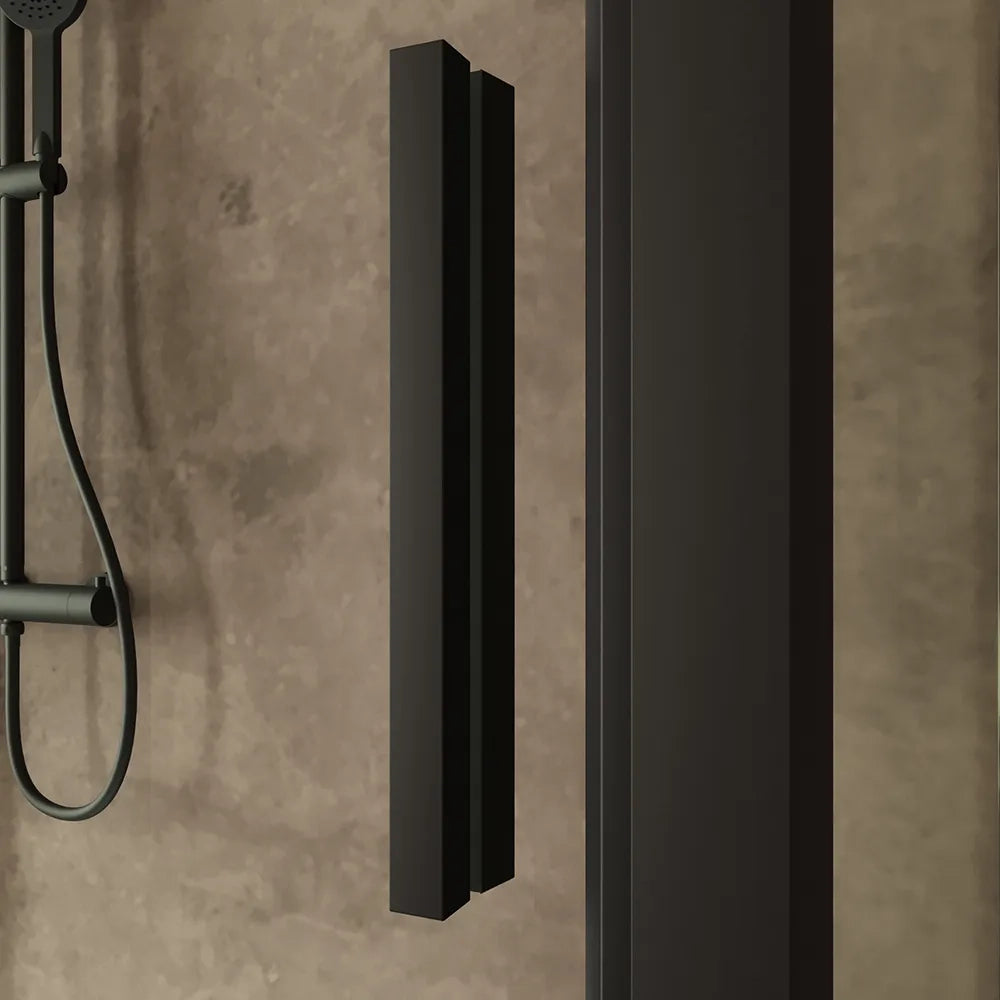 Box doccia tre lati 70x100x70cm con porta scorrevole profili nero opaco e vetro 6mm trasparente h190 | Portofino