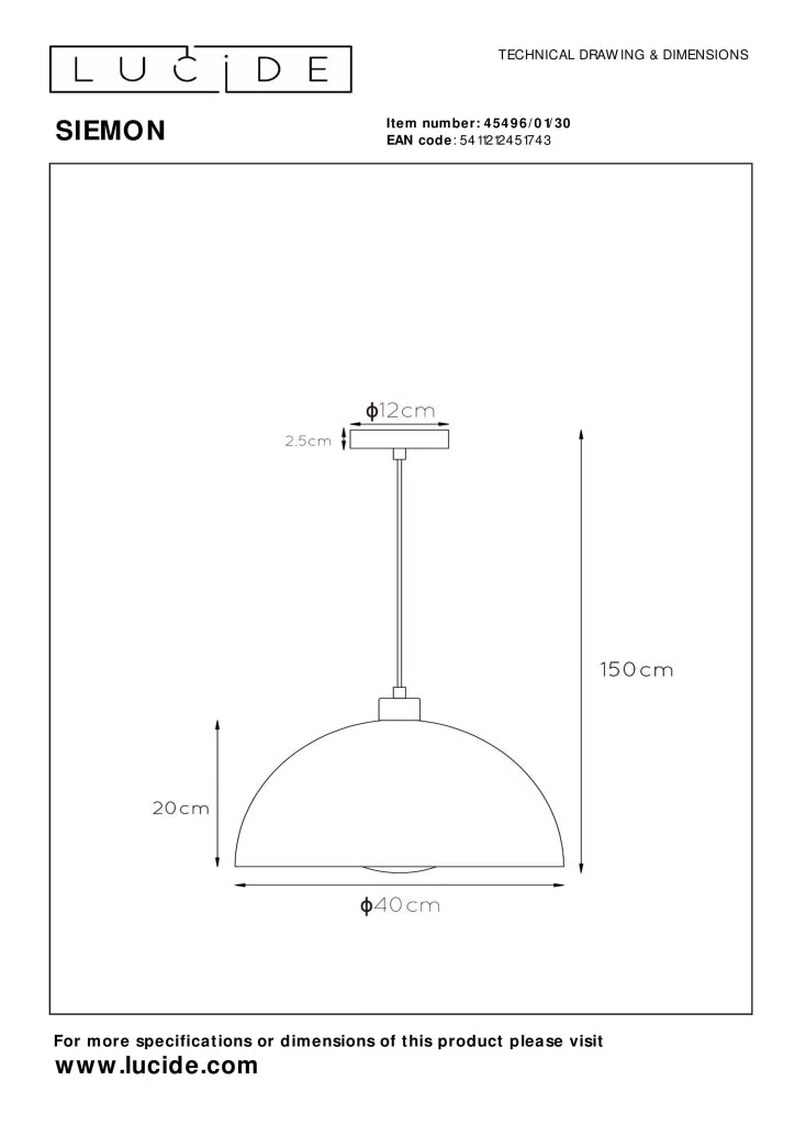 Lampada a sospensione Lucide Siemon nera oro E27 Ø40