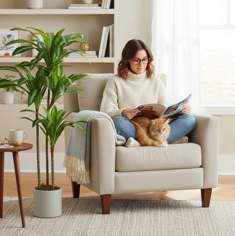 Pianta artificiale Dracaena 120 cm con vaso bianco