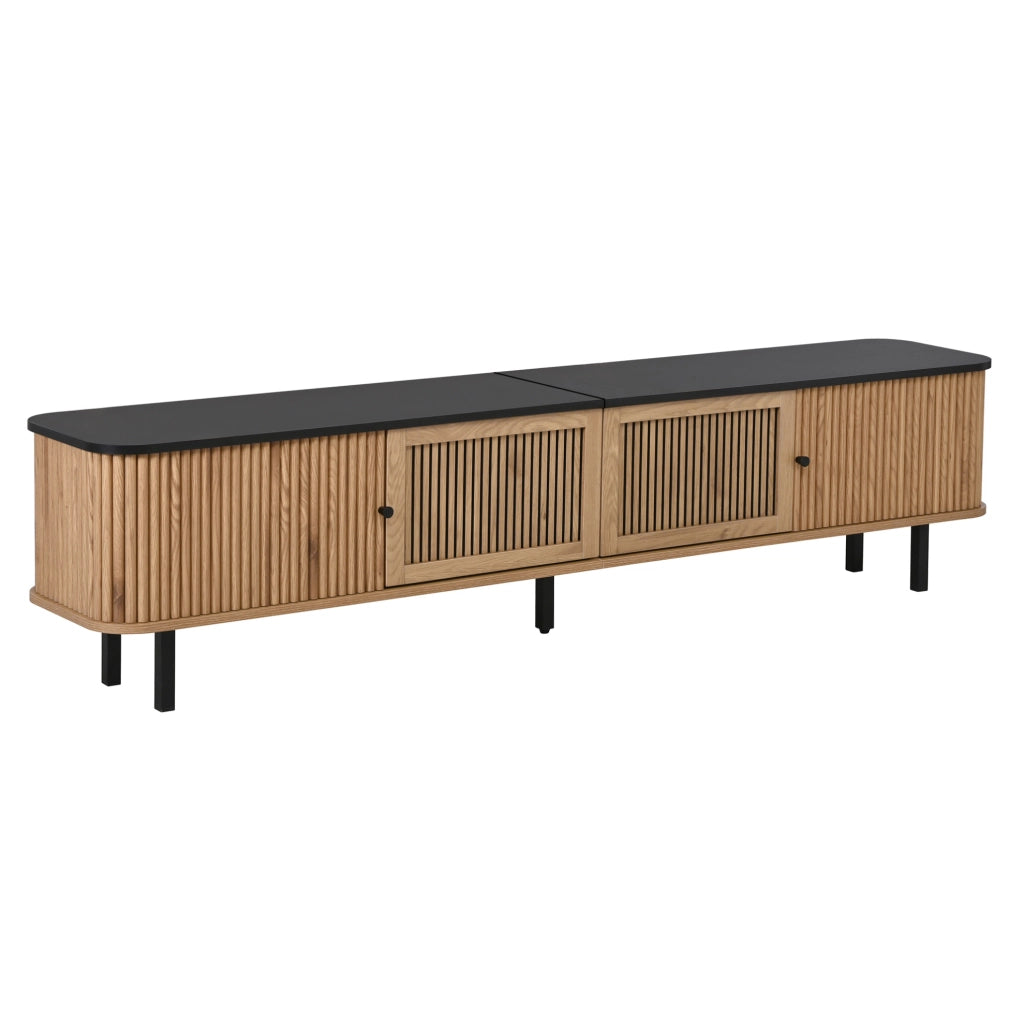 Mobile TV 190x35x45 cm con 2 ante scorrevoli e anta a griglia color rovere HOMVRA