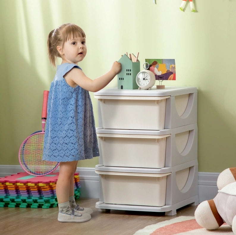 Mobile contenitore per bambini con 3 cassetti e seduta, crema