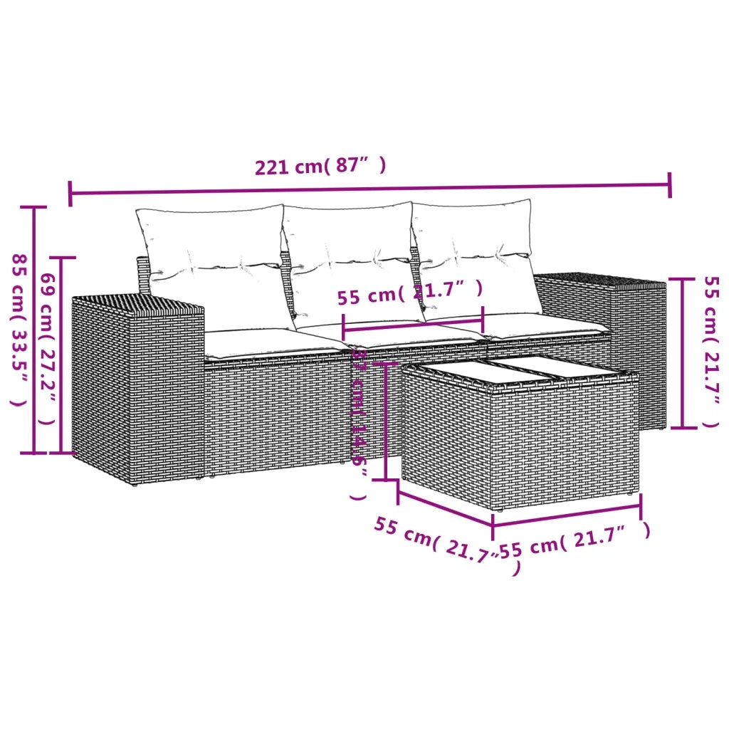 Set Divani da Giardino 4 pz con Cuscini Nero in Polyrattan 3254602