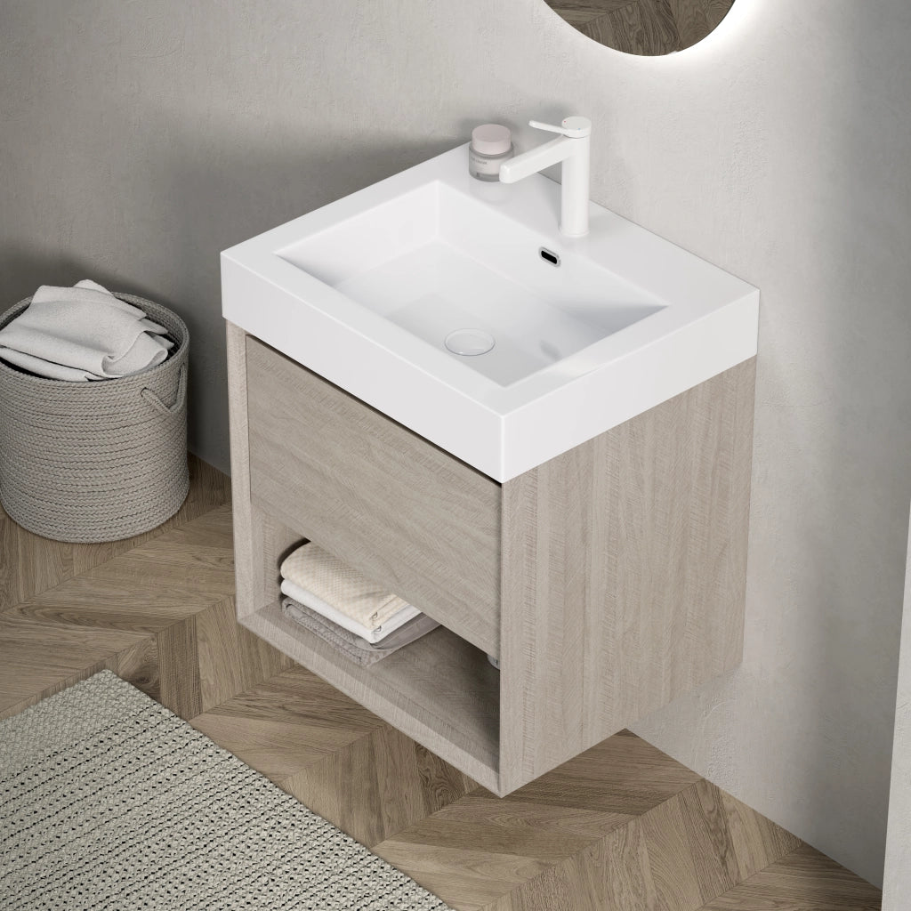 Mobile sottolavabo con 1 cassetto e 1 ripiano, lavabo integrato per bagno, 55×46×60 cm