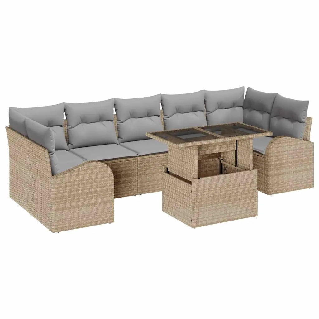 Set Divano da Giardino con cuscino 8 pcs Beige Poly Rattan