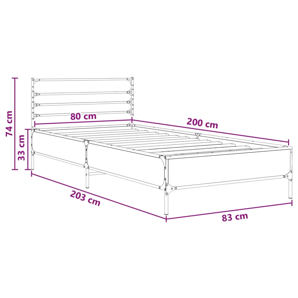 Letto singolo | Letto per adulti | Struttura del letto Rovere Nero 80 x 200 cm