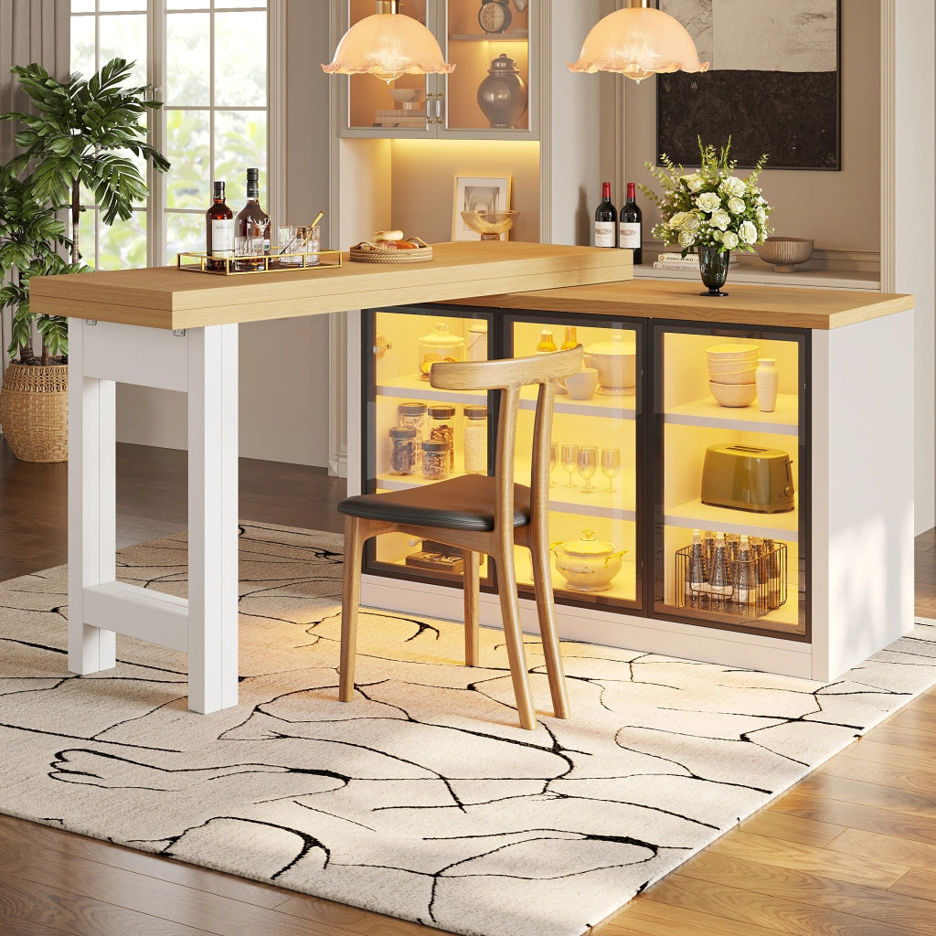 TAVOLO Allungabile Girevole 120-197x40x72 cm Bianco MDF e vetro
