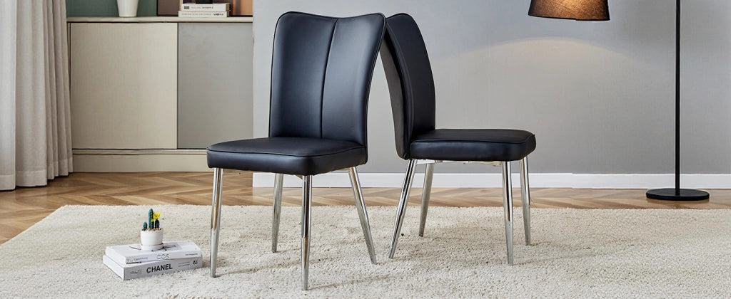 Sedie da Pranzo Modern Design ¨C MINIMAL ¨C Nero, Gambe in Metallo Argento, Set 2 Pezzi