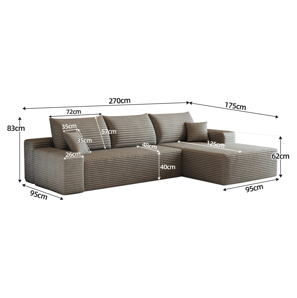 DIVANO 270x175x83 cm in Tessuto a Coste Camel