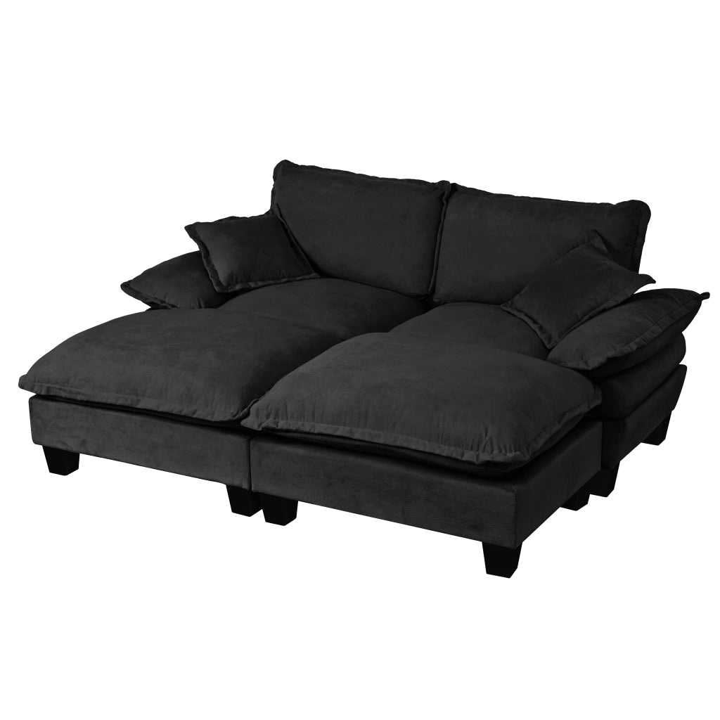 Divano Angolare Modulare con Ottomane ¨C MINIMAL ¨C Chenille Nero, Cuscini Morbidi