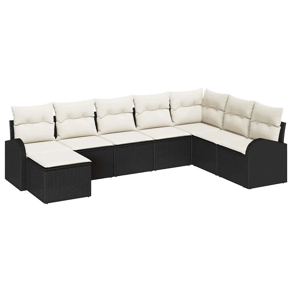 Set di divani con cuscino 8 pcs Nero e Bianco polyrattan