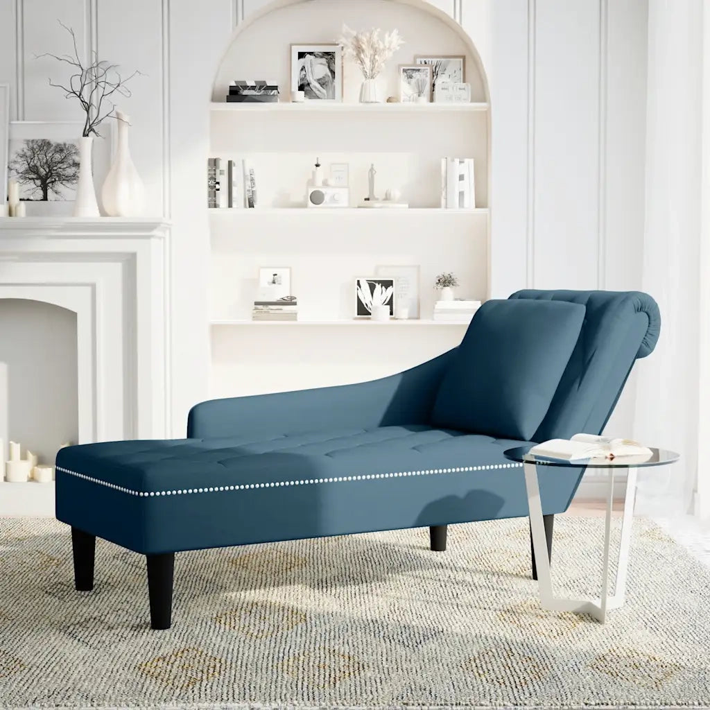 Sdraio con Cuscino e Bracciolo Destro in Velluto Blu 4009771