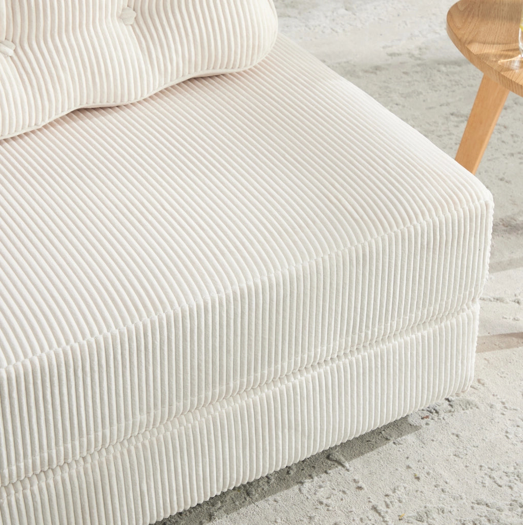 Poltrona letto pieghevole 90x86x84 cm in velluto a coste beige con legno massello
