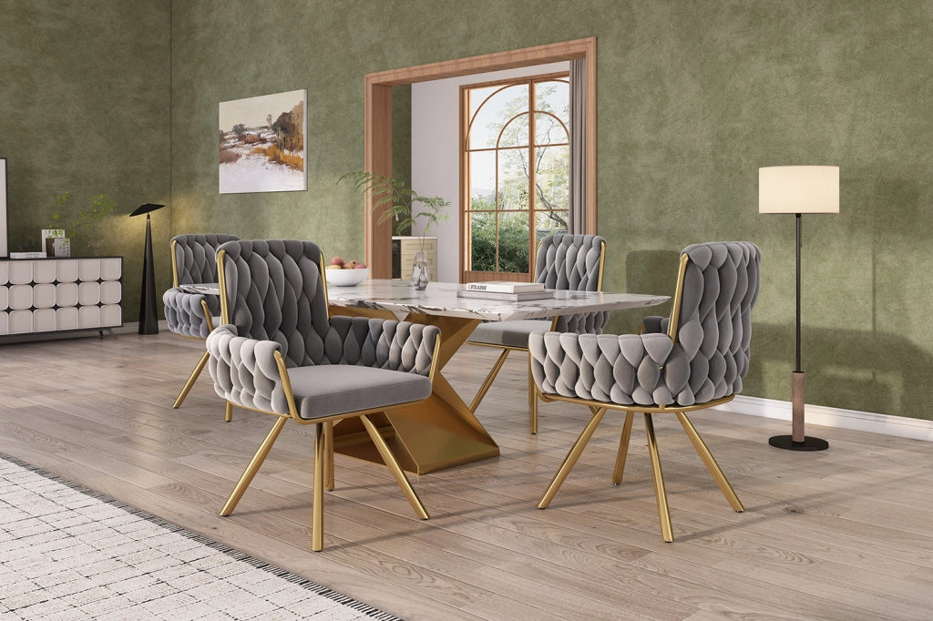 Set di 2 Poltrone Girevoli in Velluto Grigio con Struttura in Metallo per Sala da Pranzo