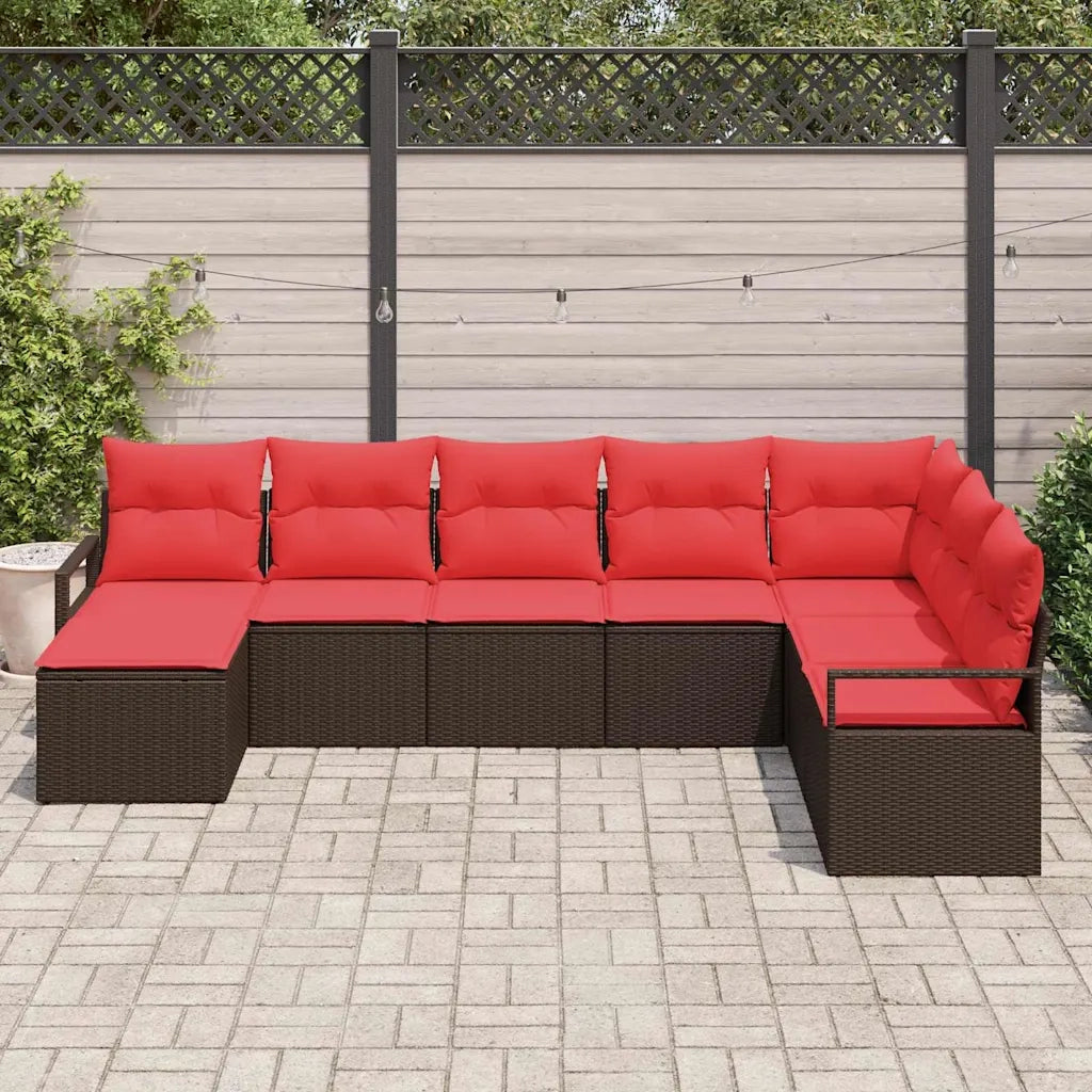 Set di divani con cuscino 8 pcs Marrone e Rosso polyrattan 3355173