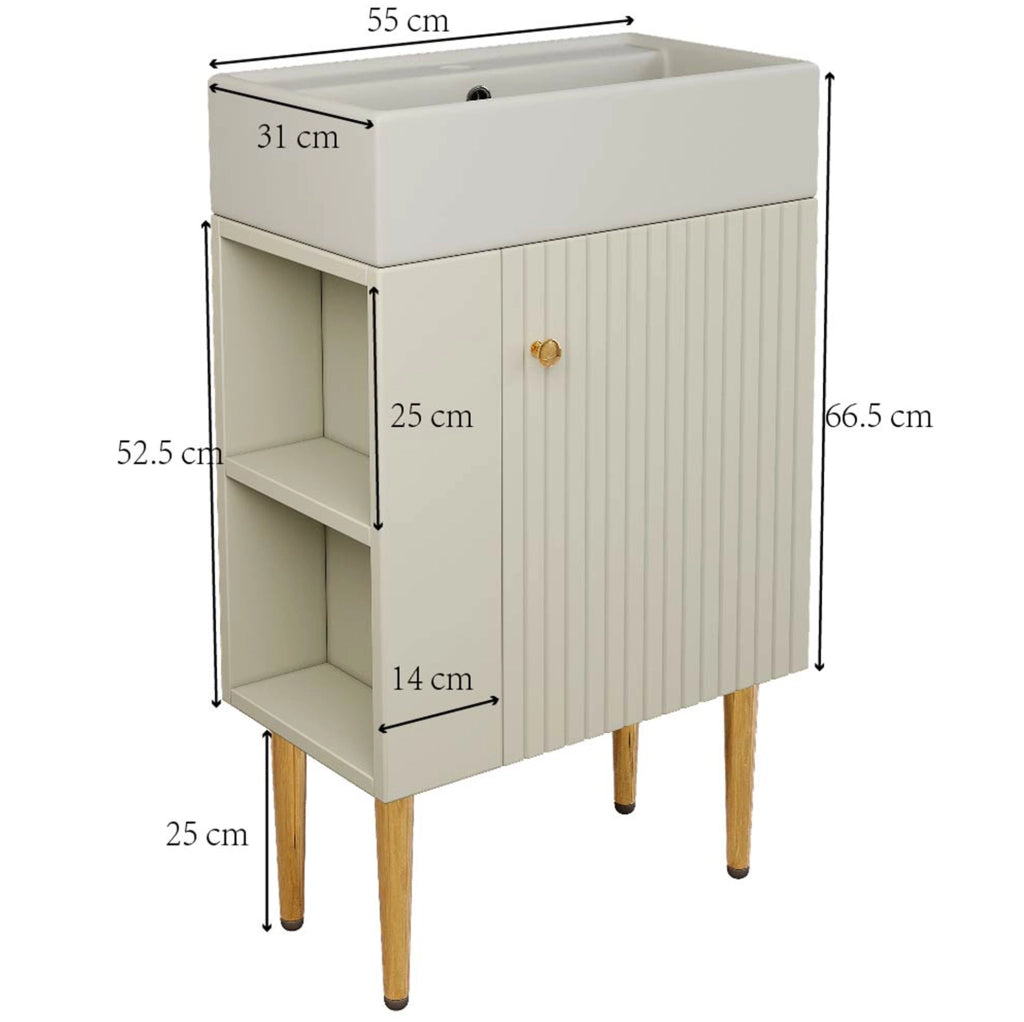 Mobile bagno da terra bianco con lavabo integrato e ripiani