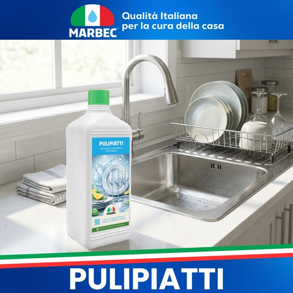 Detergente Piatti Concentrato, Sgrassa a Freddo, Risciacquo Rapido, Profumo Limone Marbec PULIPIATTI - 5LT